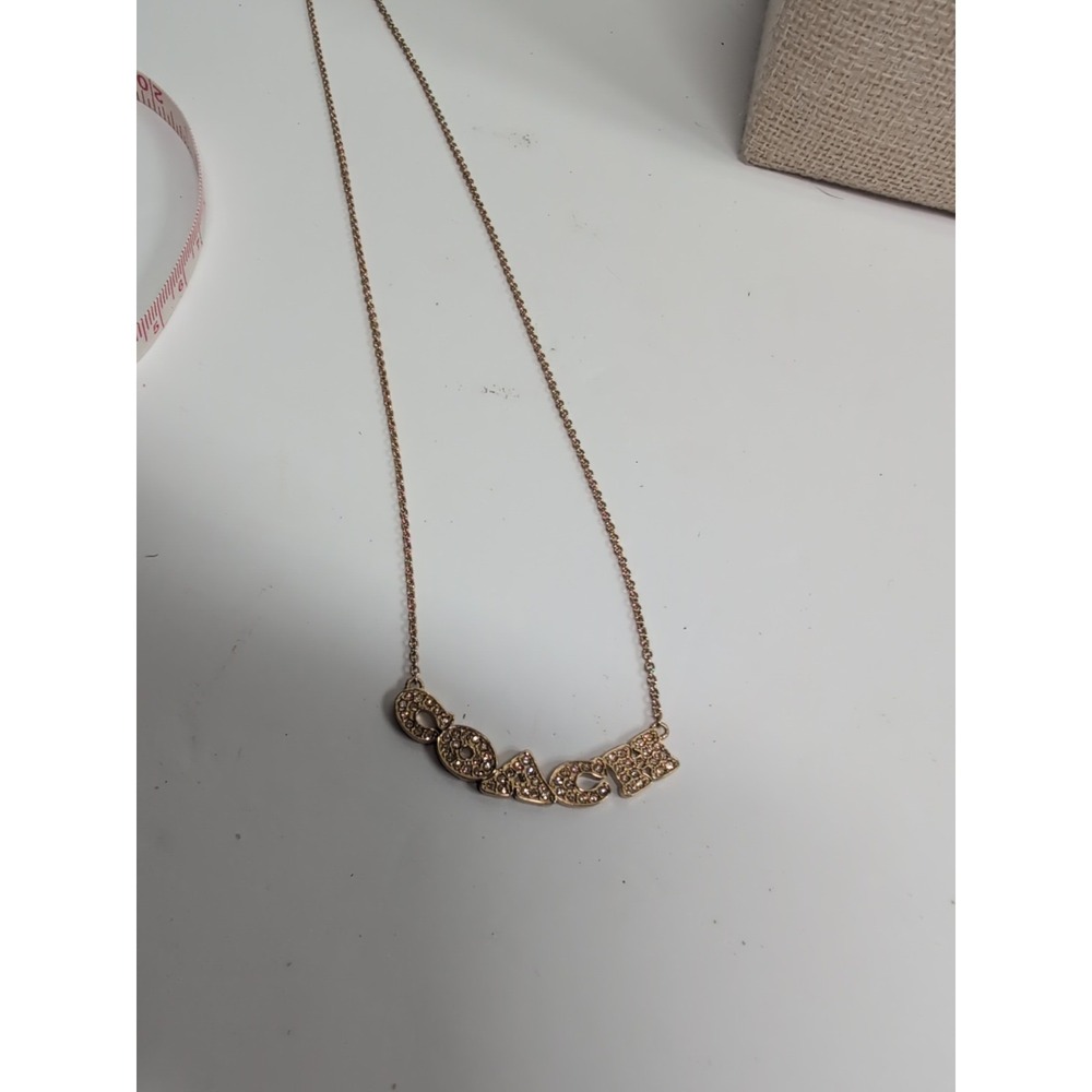 Coach‎ Signature Script Gold Tone Rhinestone Necklace - Picture 3 of 5